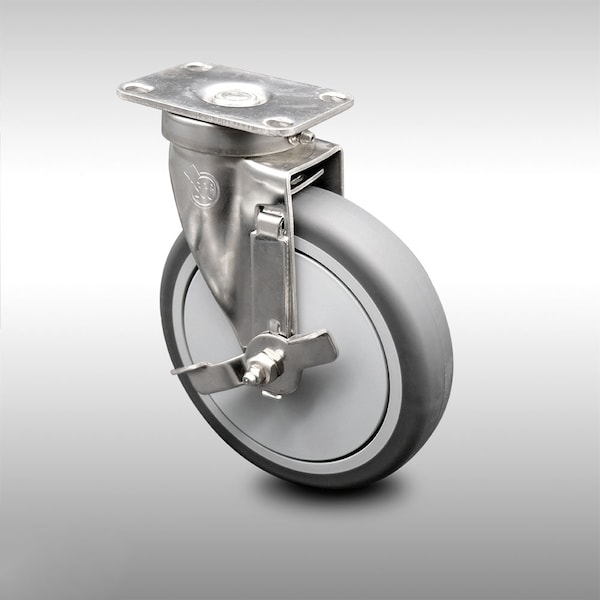 6 Inch SS Thermoplastic Rubber Swivel Top Plate Caster with Brake